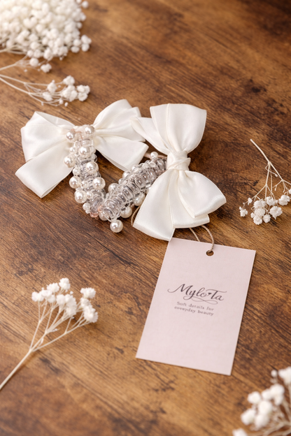 Elegante Perlen Haar Schleife – Satin Haarschleife für Damen & Mädchen
