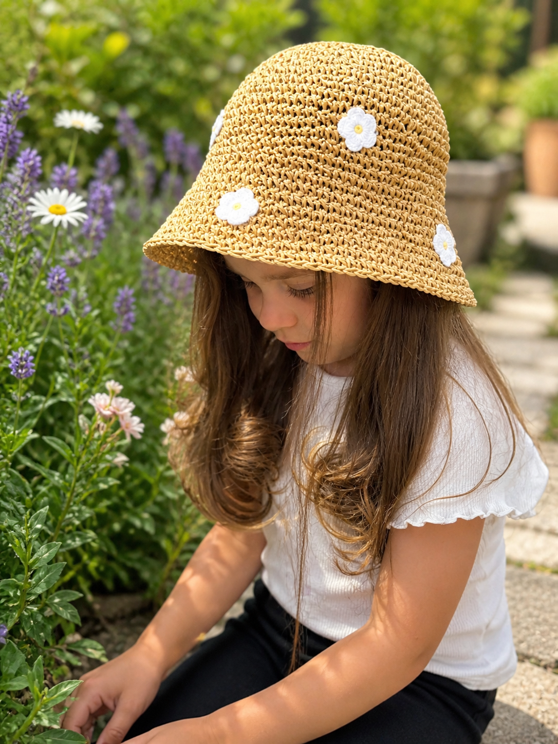 Mylo’Ta Kinder Häkelhut mit Blümchen – Leicht & Bequem | Sommerhut Mädchen
