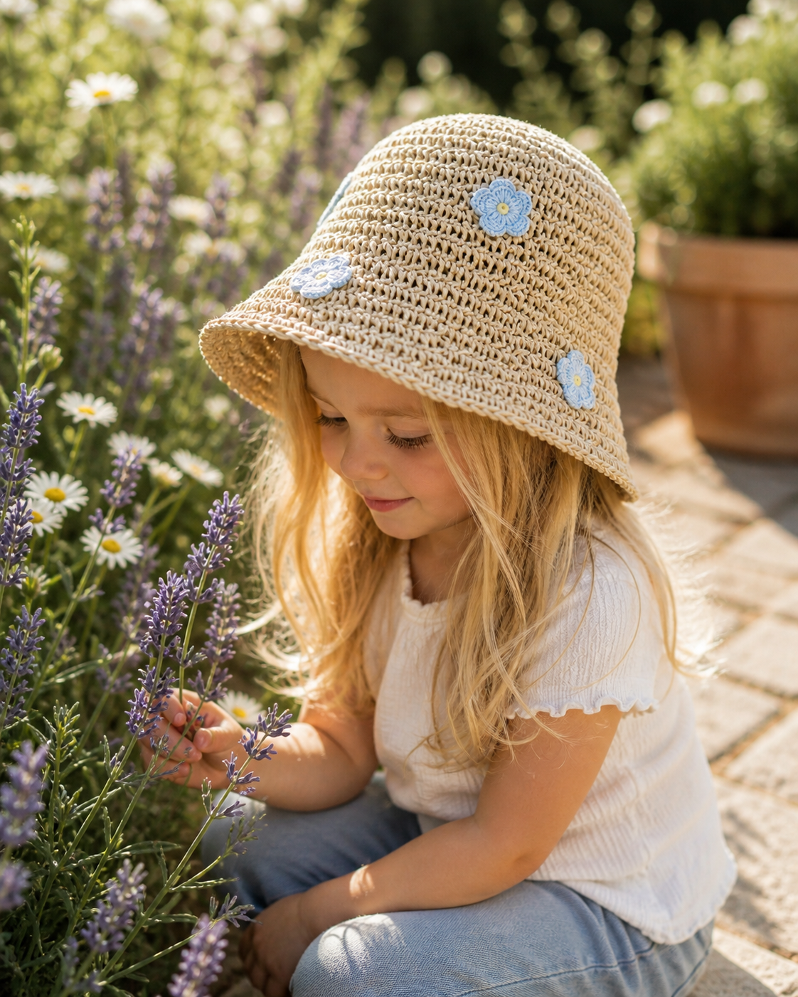Mylo’Ta Kinder Häkelhut mit Blümchen – Leicht & Bequem | Sommerhut Mädchen