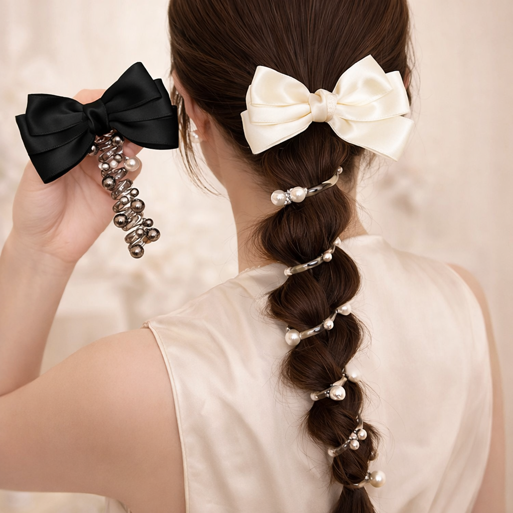 Elegante Perlen Haar Schleife – Satin Haarschleife für Damen & Mädchen