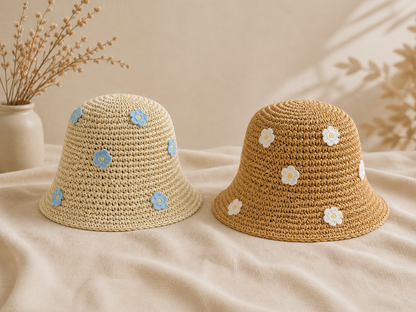 Mylo’Ta Damen Häkelhut mit Blümchen – Leicht & Elegant | Sommer Bucket Hat