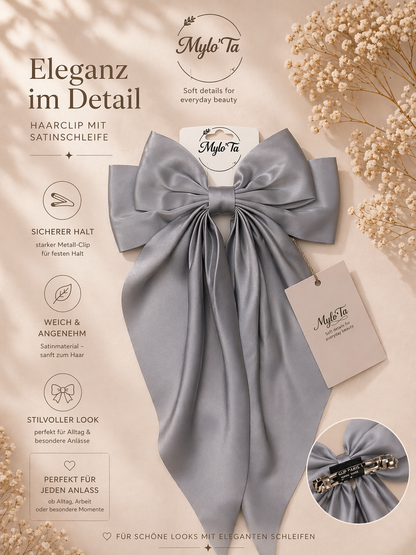 Luxus Satin Haarschleife – Große Haarspange mit starkem Clip | Mylo’Ta