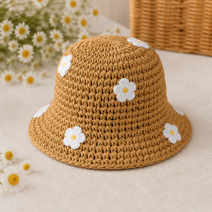 Mylo’Ta Kinder Häkelhut mit Blümchen – Leicht & Bequem | Sommerhut Mädchen