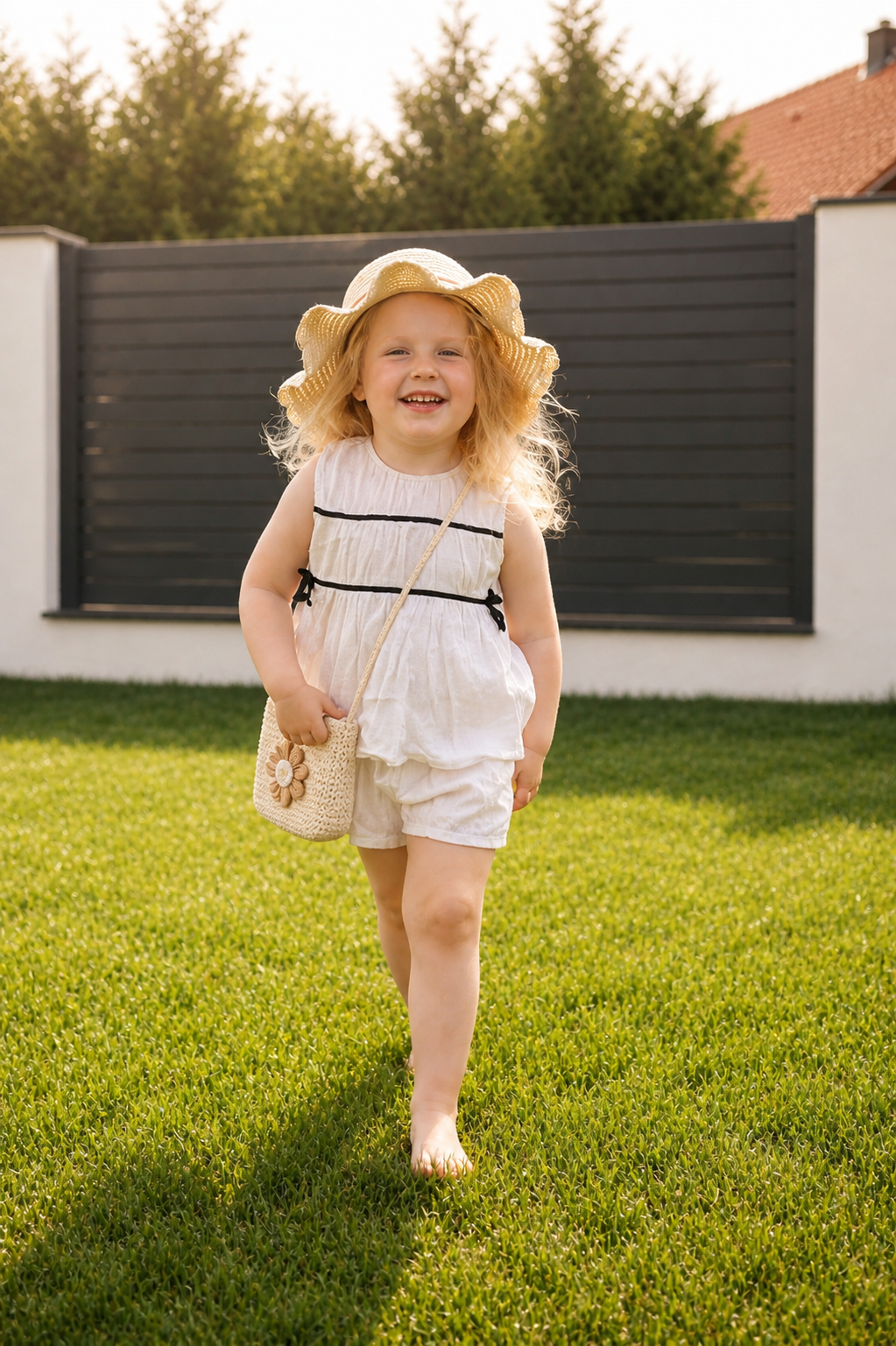 Kinder Sommer Set – Strohhut & Tasche mit Blume 🌸