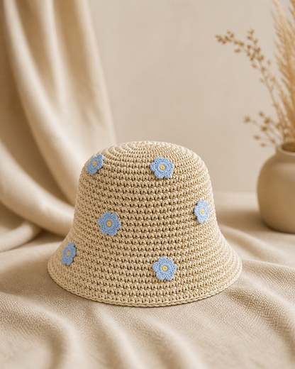 Mylo’Ta Damen Häkelhut mit Blümchen – Leicht & Elegant | Sommer Bucket Hat