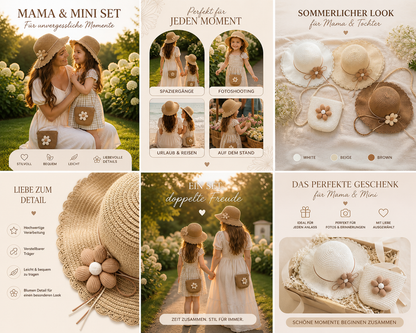 Mama & Mini Set – Strohhut & Tasche | Perfekt für Sommer & besondere Momente