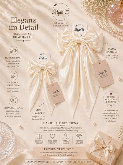 Mama & Tochter Schleifen Set – Satin Haarspangen | Elegant & Zeitlos | Mylo’Ta