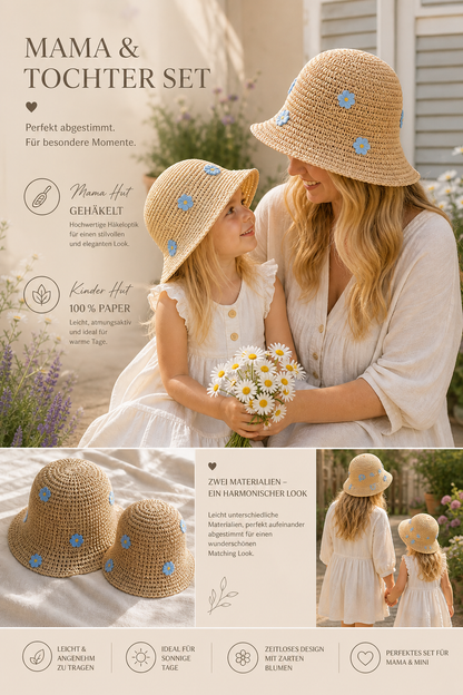 Mylo’Ta Mama & Mini Häkelhut Set – Beige Luxury Edition | Exklusives Mutter-Tochter Matching Set