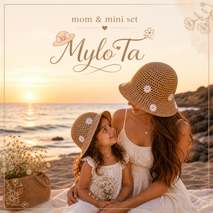 Mylo’Ta Mama & Mini Häkelhut Set – Beige Luxury Edition | Exklusives Mutter-Tochter Matching Set
