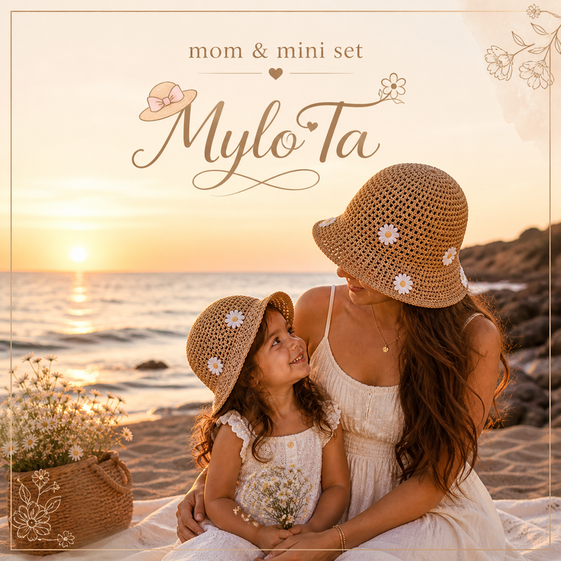 Mylo’Ta Mama & Mini Häkelhut Set – Beige Luxury Edition | Exklusives Mutter-Tochter Matching Set
