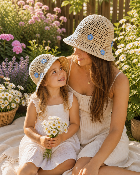 Mylo’Ta Mama & Mini Häkelhut Set – Beige Luxury Edition | Exklusives Mutter-Tochter Matching Set