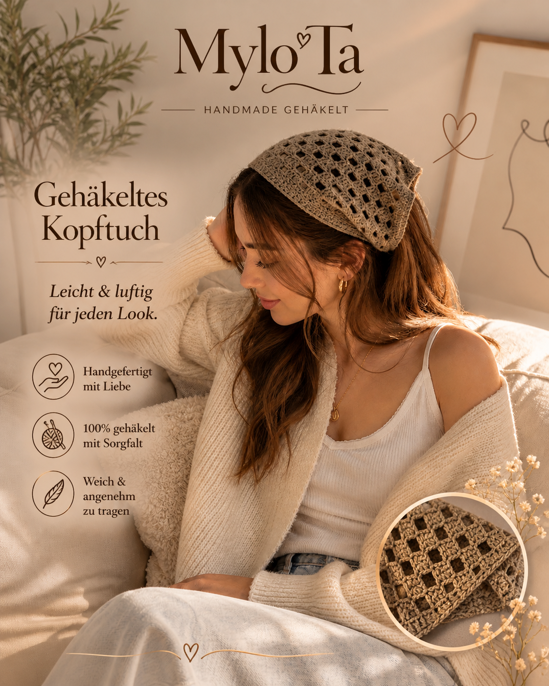 Mylo’Ta Häkel-Headscarf 🤍 Handmade Crochet Kopftuch für Damen, Teenager & Kinder ✨ One Size