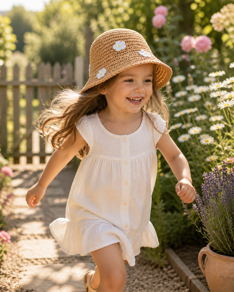 Mylo’Ta Kinder Häkelhut mit Blümchen – Leicht & Bequem | Sommerhut Mädchen