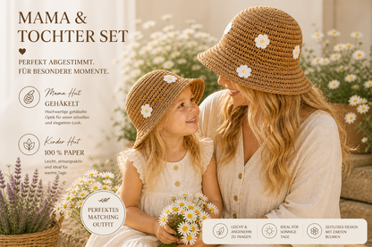 Mylo’Ta Mama & Mini Häkelhut Set – Beige Luxury Edition | Exklusives Mutter-Tochter Matching Set