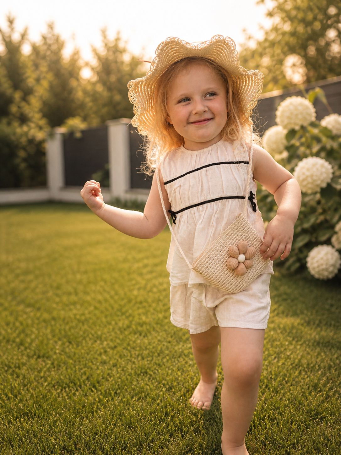 Kinder Sommer Set – Strohhut & Tasche mit Blume 🌸
