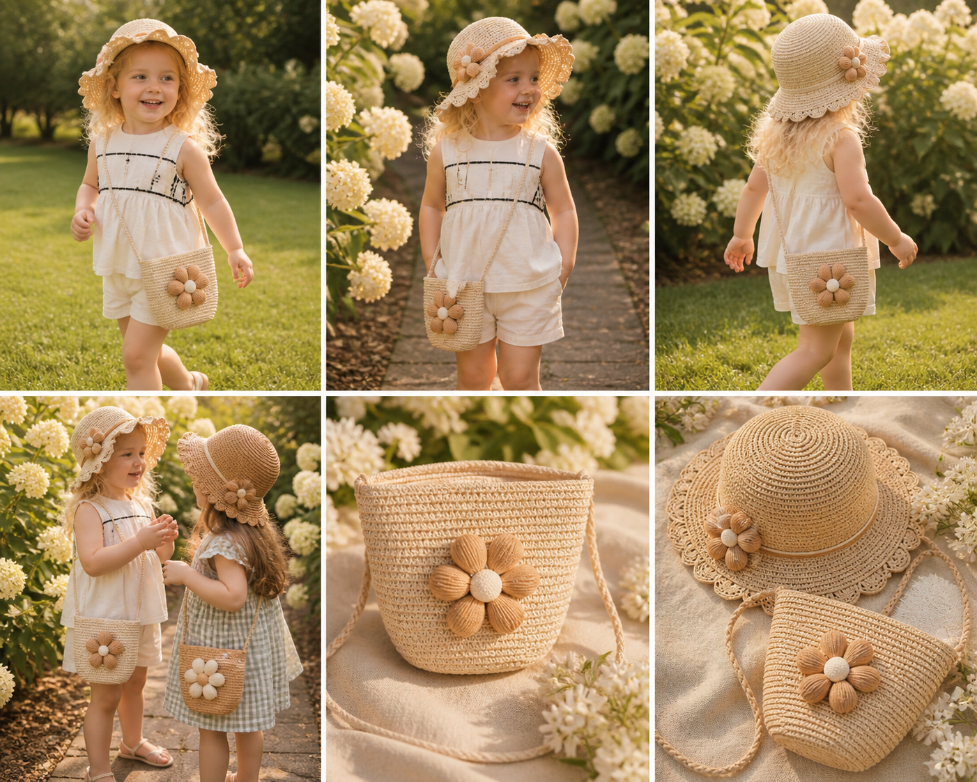 Kinder Sommer Set – Strohhut & Tasche mit Blume 🌸