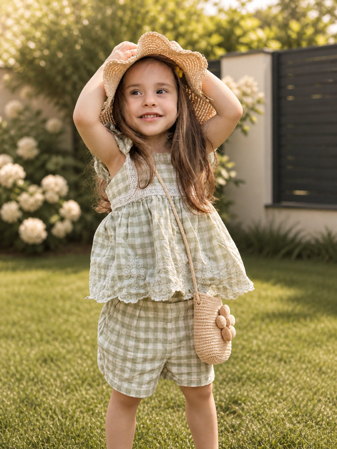 Kinder Sommer Set – Strohhut & Tasche mit Blume 🌸