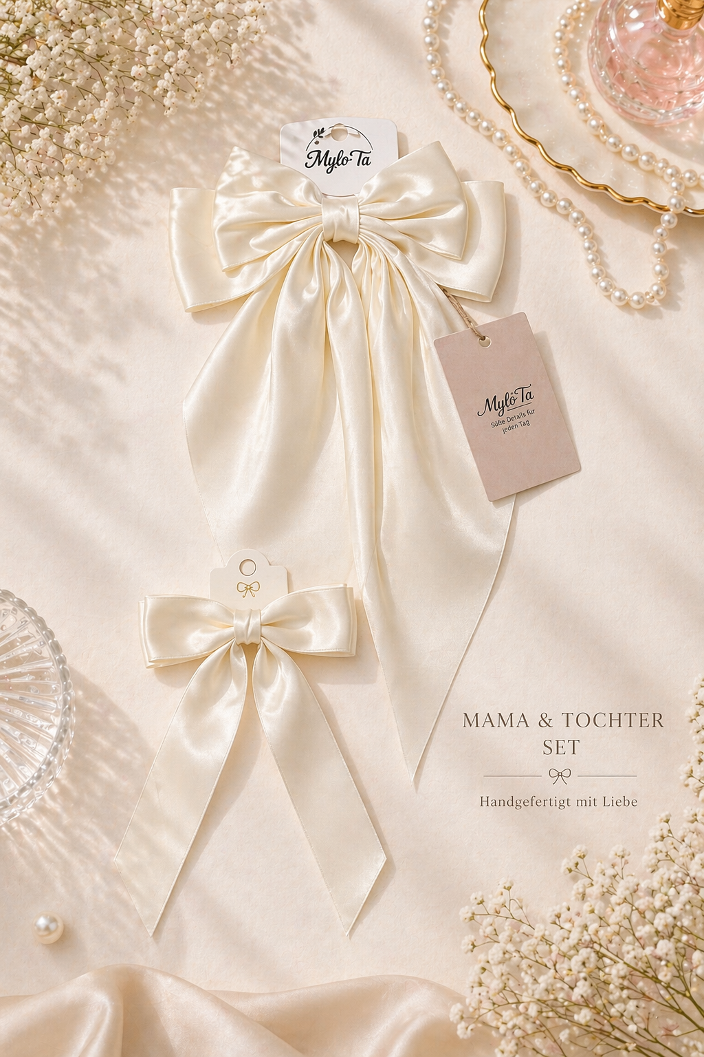 Mama & Tochter Schleifen Set – Satin Haarspangen | Elegant & Zeitlos | Mylo’Ta