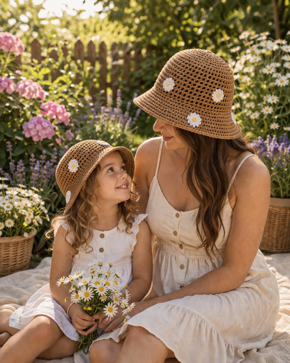 Mylo’Ta Mama & Mini Häkelhut Set – Beige Luxury Edition | Exklusives Mutter-Tochter Matching Set